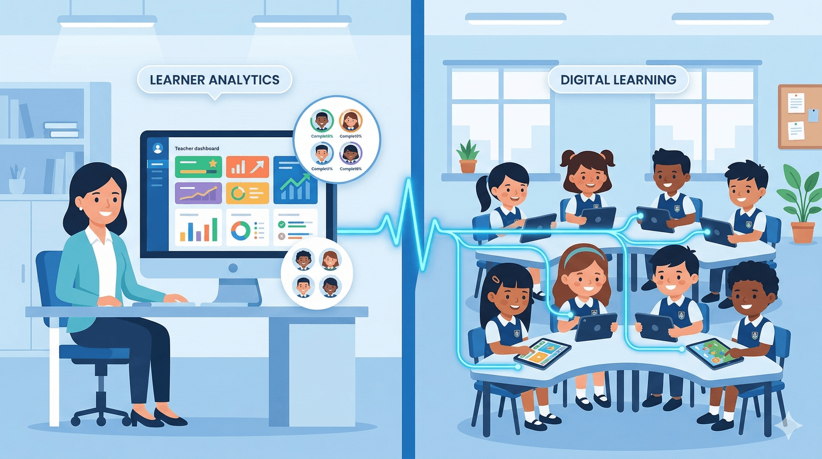 Teacher dashboard connected to students' tablets