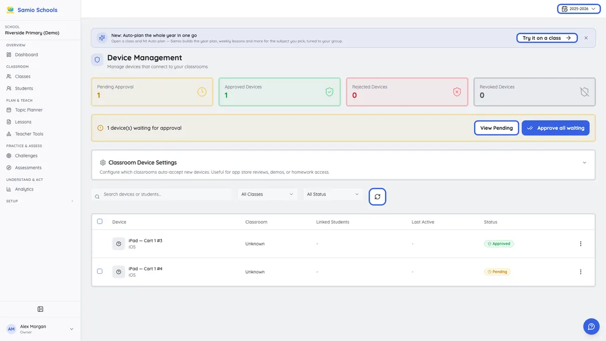 Device management in the schools dashboard